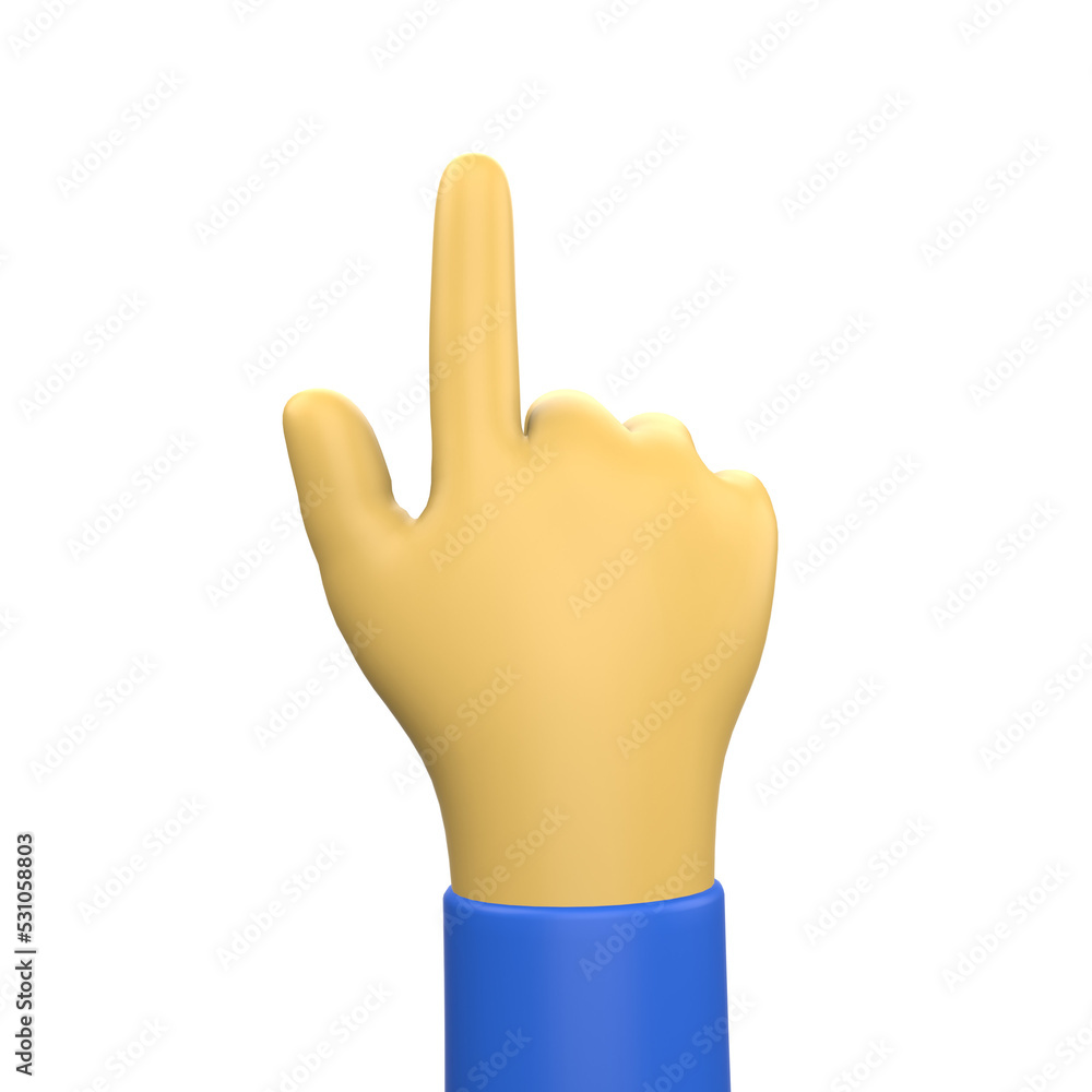 Obraz premium 3D Illustration of hand sign emoticon on Transparent PNG Background. 3D Up Index hand emoticon.