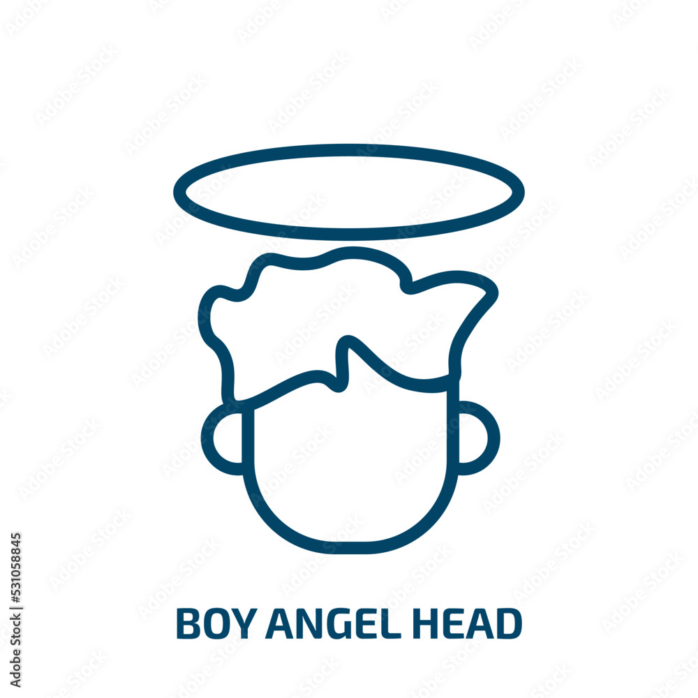 boy angel head icon from people collection. Thin linear boy angel head, angel, cartoon outline icon isolated on white background. Line vector boy angel head sign, symbol for web and mobile