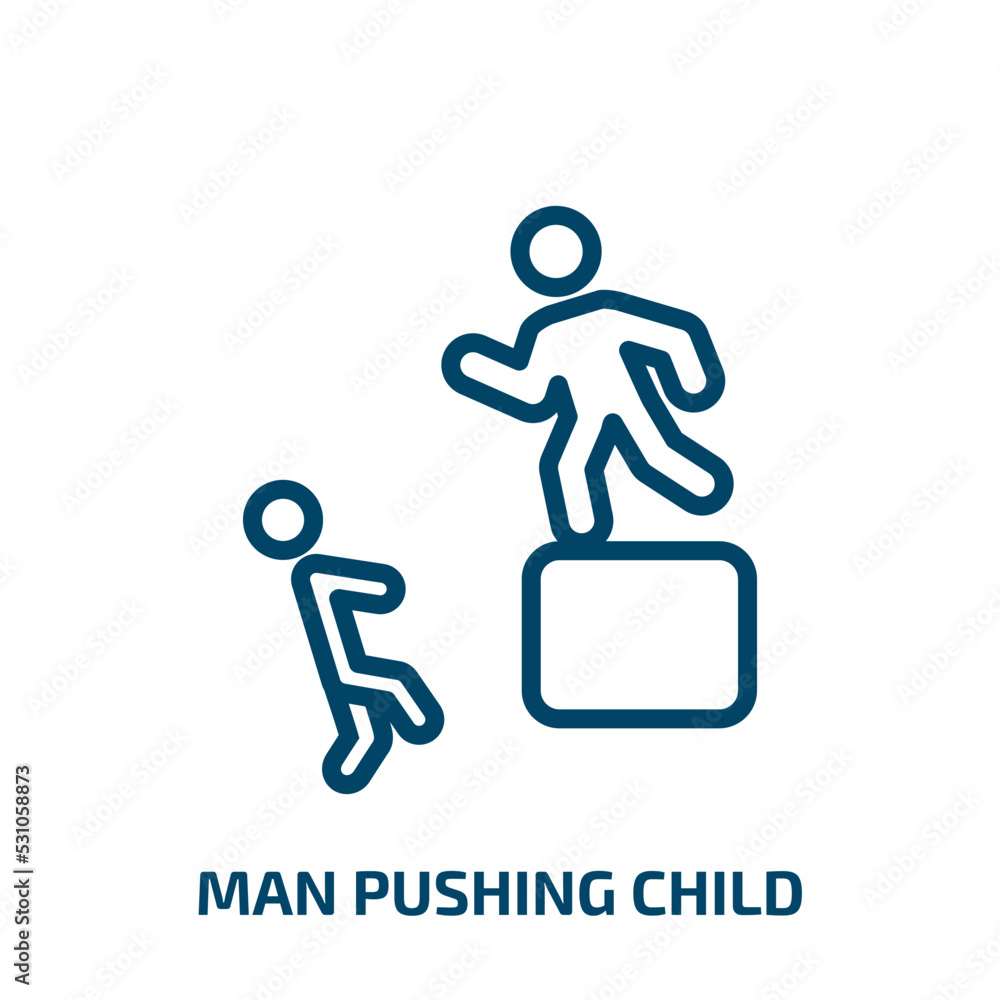 man pushing child icon from people collection. Thin linear man pushing child, man, active outline icon isolated on white background. Line vector man pushing child sign, symbol for web and mobile