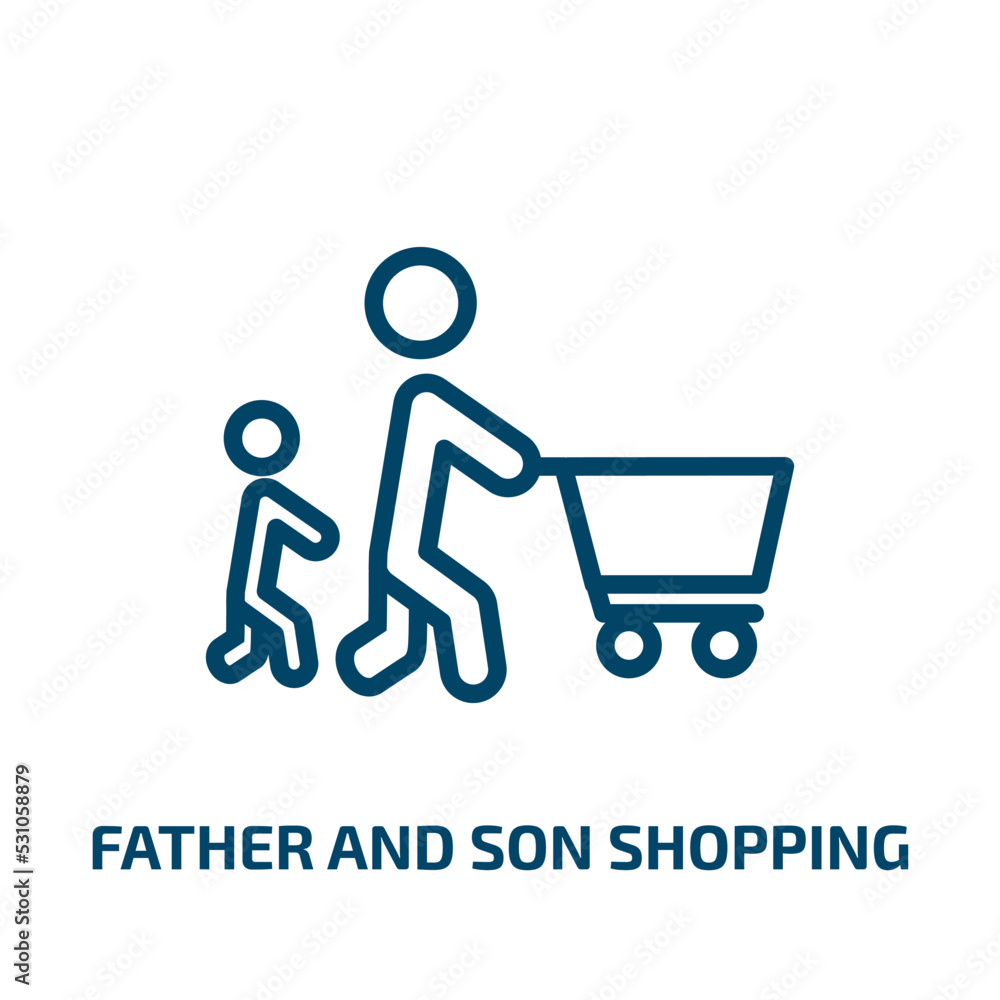 father and son shopping icon from people collection. Thin linear father and son shopping, shopping, father outline icon isolated on white background. Line vector father and son shopping sign, symbol father and son shopping icon from people collection. Thin linear father and son shopping, shopping, father outline icon isolated on white background. Line vector father and son shopping sign, symbol