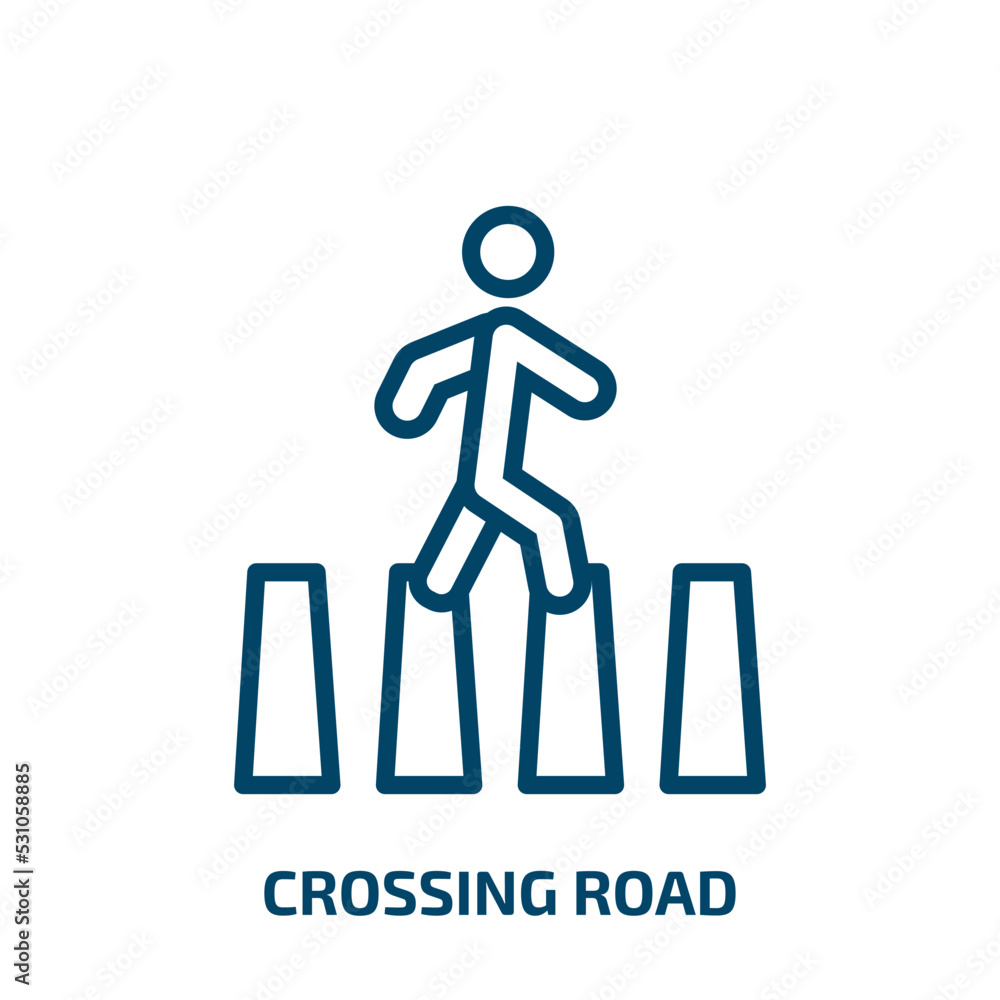 crossing road icon from people collection. Thin linear crossing road, road, danger outline icon isolated on white background. Line vector crossing road sign, symbol for web and mobile crossing road icon from people collection. Thin linear crossing road, road, danger outline icon isolated on white background. Line vector crossing road sign, symbol for web and mobile