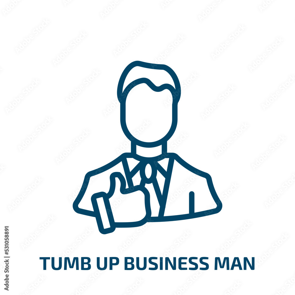 tumb up business man icon from people collection. Thin linear tumb up business man, up, tumb outline icon isolated on white background. Line vector tumb up business man sign, symbol for web and mobile