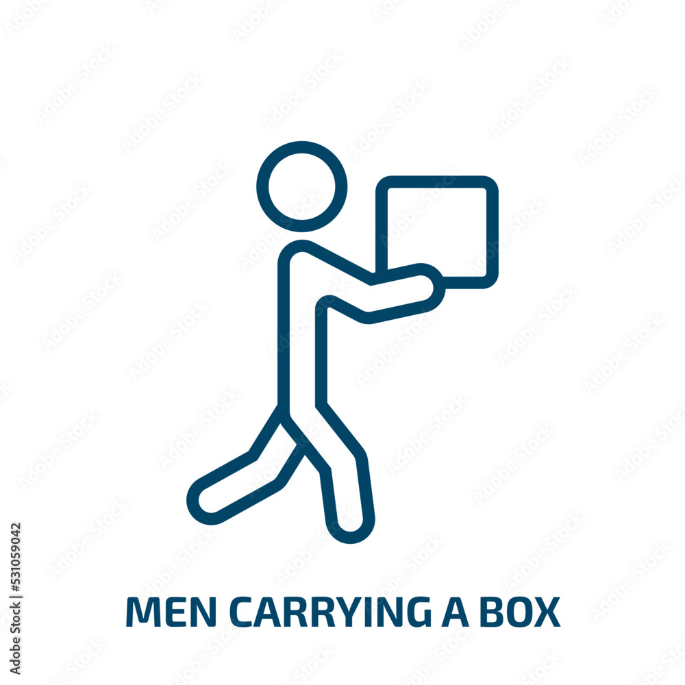 men carrying a box icon from people collection. Thin linear men carrying a box, box, man outline icon isolated on white background. Line vector men carrying a box sign, symbol for web and mobile men carrying a box icon from people collection. Thin linear men carrying a box, box, man outline icon isolated on white background. Line vector men carrying a box sign, symbol for web and mobile