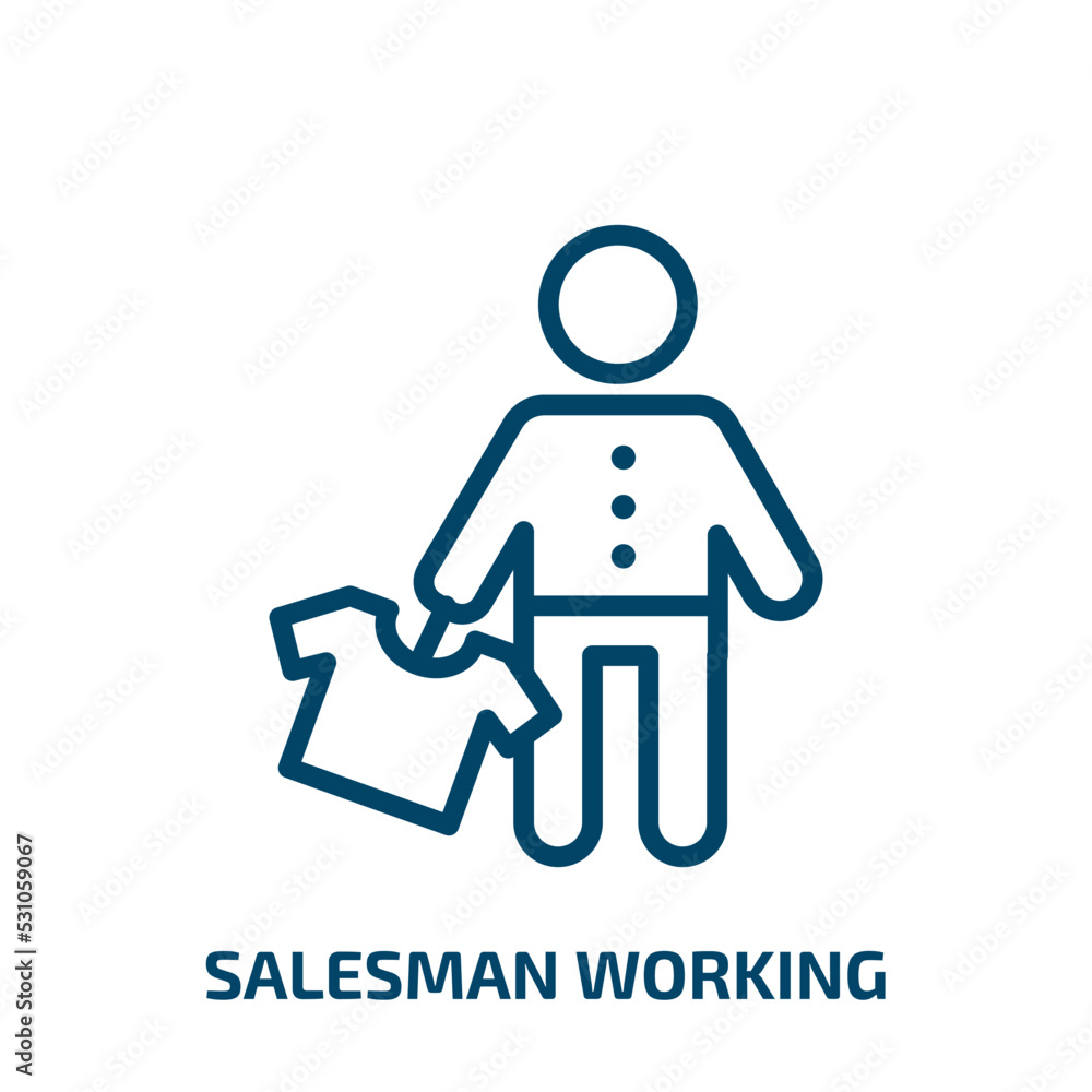 salesman working icon from people collection. Thin linear salesman working, office, character outline icon isolated on white background. Line vector salesman working sign, symbol for web and mobile salesman working icon from people collection. Thin linear salesman working, office, character outline icon isolated on white background. Line vector salesman working sign, symbol for web and mobile