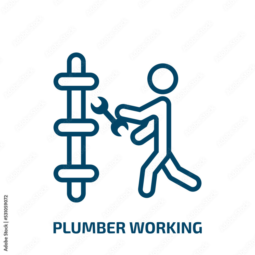 plumber working icon from people collection. Thin linear plumber working, repair, plumber outline icon isolated on white background. Line vector plumber working sign, symbol for web and mobile plumber working icon from people collection. Thin linear plumber working, repair, plumber outline icon isolated on white background. Line vector plumber working sign, symbol for web and mobile