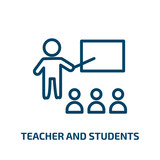 teacher and students icon from people collection. Thin linear teacher and students, education, teacher outline icon isolated on white background. Line vector teacher and students sign, symbol for web