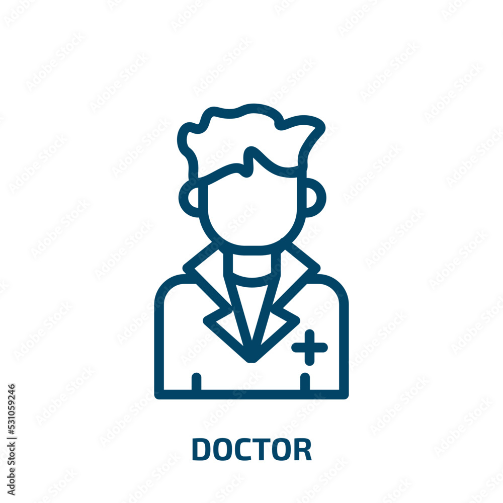 doctor icon from professions collection. Thin linear doctor, medical, health outline icon isolated on white background. Line vector doctor sign, symbol for web and mobile doctor icon from professions collection. Thin linear doctor, medical, health outline icon isolated on white background. Line vector doctor sign, symbol for web and mobile