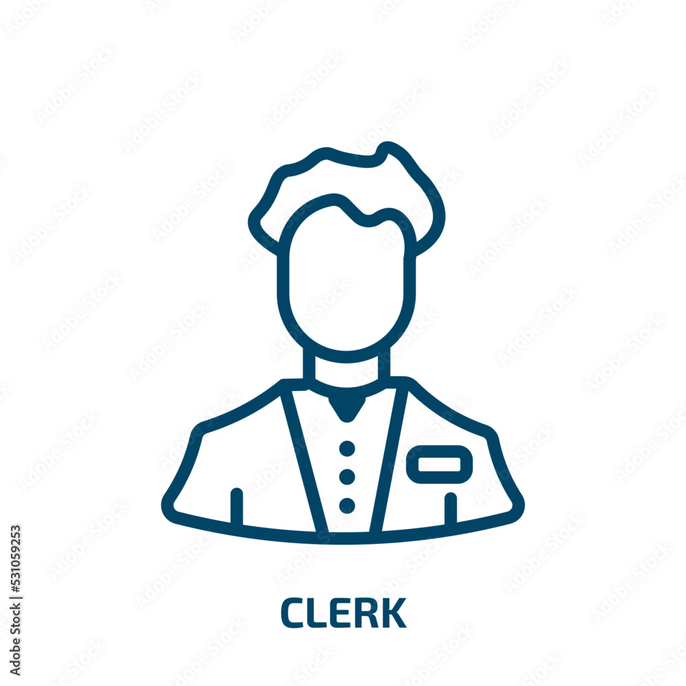 clerk icon from professions collection. Thin linear clerk, employee, business outline icon isolated on white background. Line vector clerk sign, symbol for web and mobile