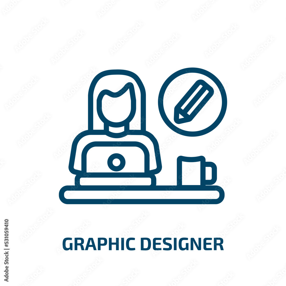 graphic designer icon from professions collection. Thin linear graphic designer, technology, simple outline icon isolated on white background. Line vector graphic designer sign, symbol for web and graphic designer icon from professions collection. Thin linear graphic designer, technology, simple outline icon isolated on white background. Line vector graphic designer sign, symbol for web and