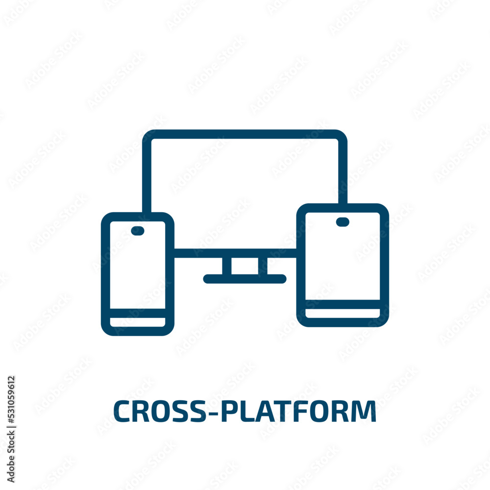 cross-platform icon from programming collection. Thin linear cross-platform, platform, car outline icon isolated on white background. Line vector cross-platform sign, symbol for web and mobile cross-platform icon from programming collection. Thin linear cross-platform, platform, car outline icon isolated on white background. Line vector cross-platform sign, symbol for web and mobile
