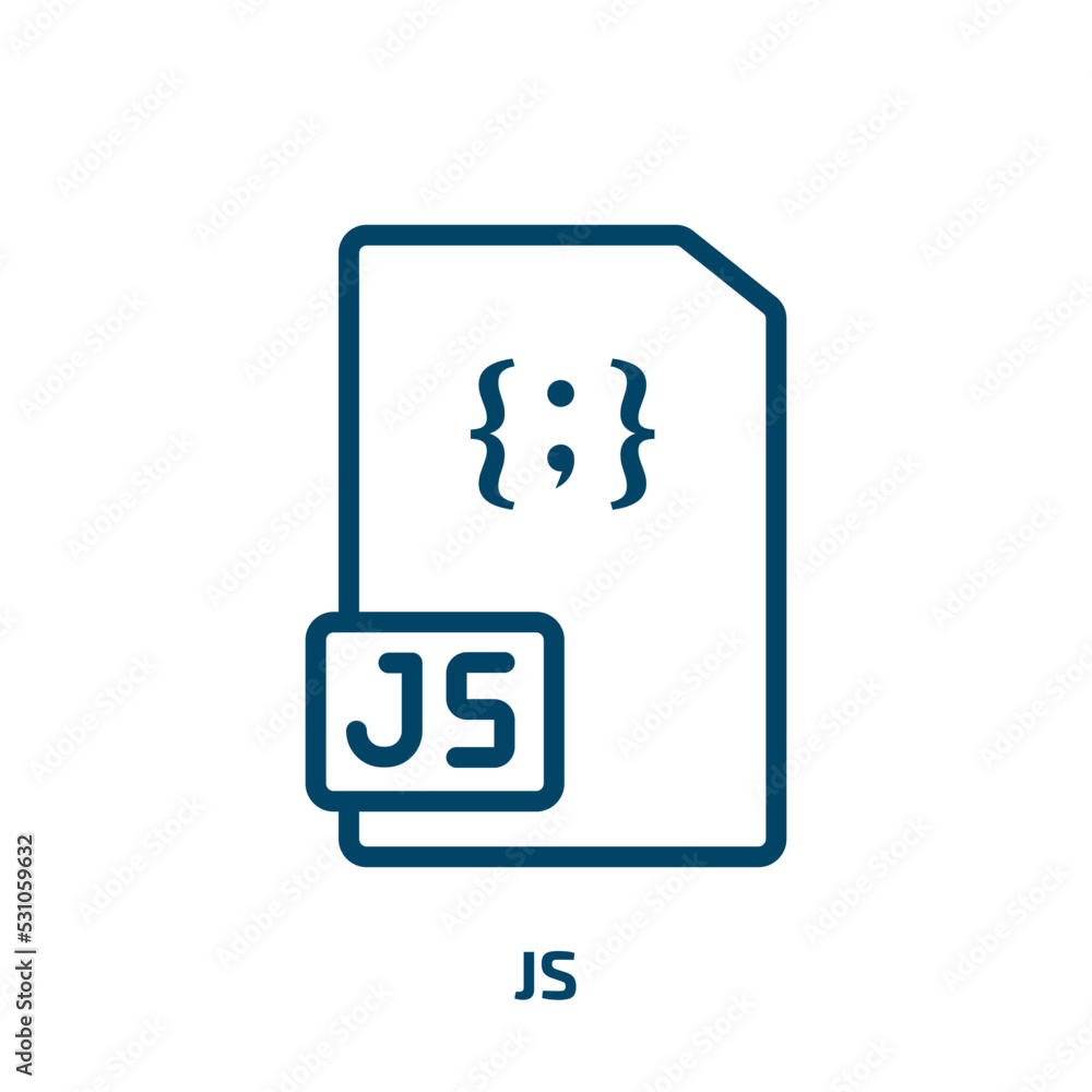 js icon from programming collection. Thin linear js, template, business outline icon isolated on white background. Line vector js sign, symbol for web and mobile js icon from programming collection. Thin linear js, template, business outline icon isolated on white background. Line vector js sign, symbol for web and mobile