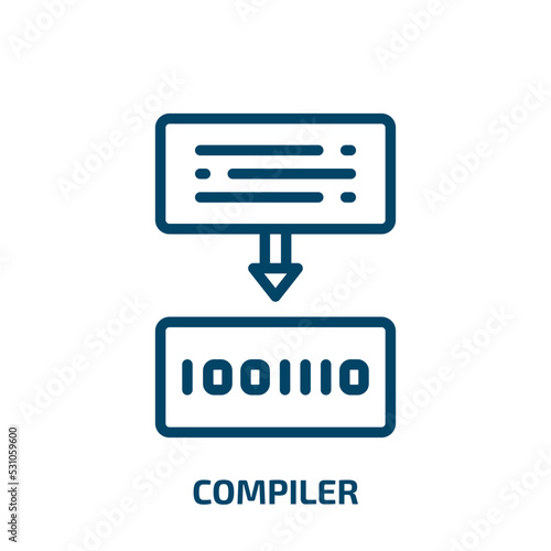 compiler icon from programming collection. Thin linear compiler, compilation, cup outline icon isolated on white background. Line vector compiler sign, symbol for web and mobile