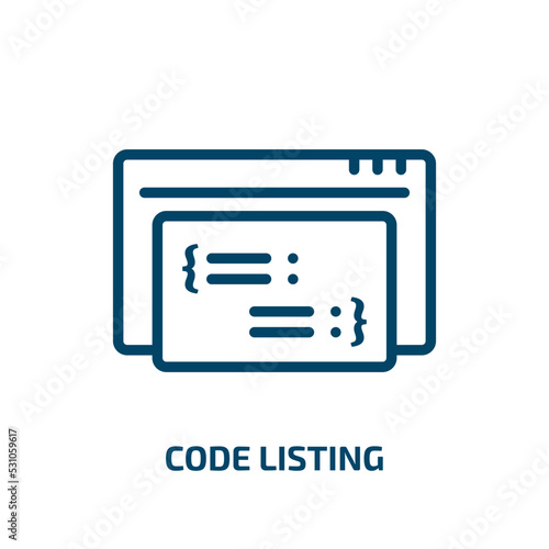 code listing icon from programming collection. Thin linear code listing, list, card outline icon isolated on white background. Line vector code listing sign, symbol for web and mobile