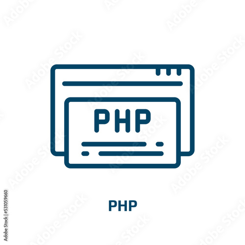 php icon from programming collection. Thin linear php, document, computer outline icon isolated on white background. Line vector php sign, symbol for web and mobile