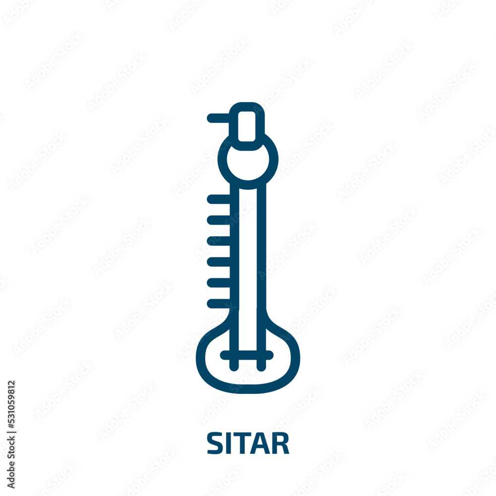 sitar icon from religion collection. Thin linear sitar, india, culture outline icon isolated on white background. Line vector sitar sign, symbol for web and mobile