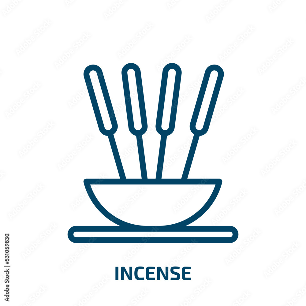 incense icon from religion collection. Thin linear incense, spa, therapy outline icon isolated on white background. Line vector incense sign, symbol for web and mobile incense icon from religion collection. Thin linear incense, spa, therapy outline icon isolated on white background. Line vector incense sign, symbol for web and mobile