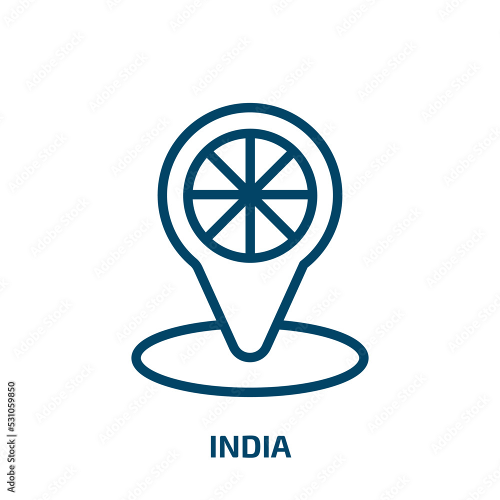 india icon from religion collection. Thin linear india, tourism, travel outline icon isolated on white background. Line vector india sign, symbol for web and mobile india icon from religion collection. Thin linear india, tourism, travel outline icon isolated on white background. Line vector india sign, symbol for web and mobile