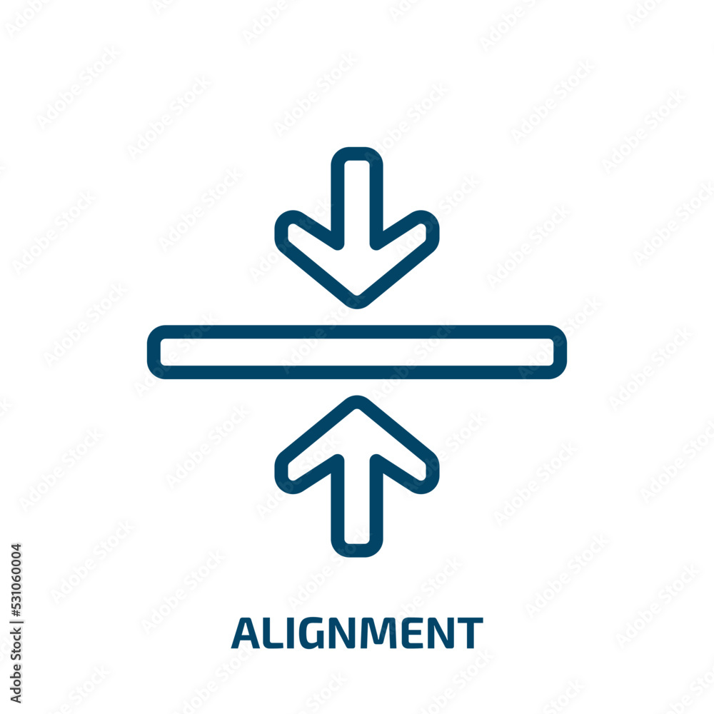 alignment icon from signs collection. Thin linear alignment, arrow, align outline icon isolated on white background. Line vector alignment sign, symbol for web and mobile - obrazy, fototapety, plakaty 