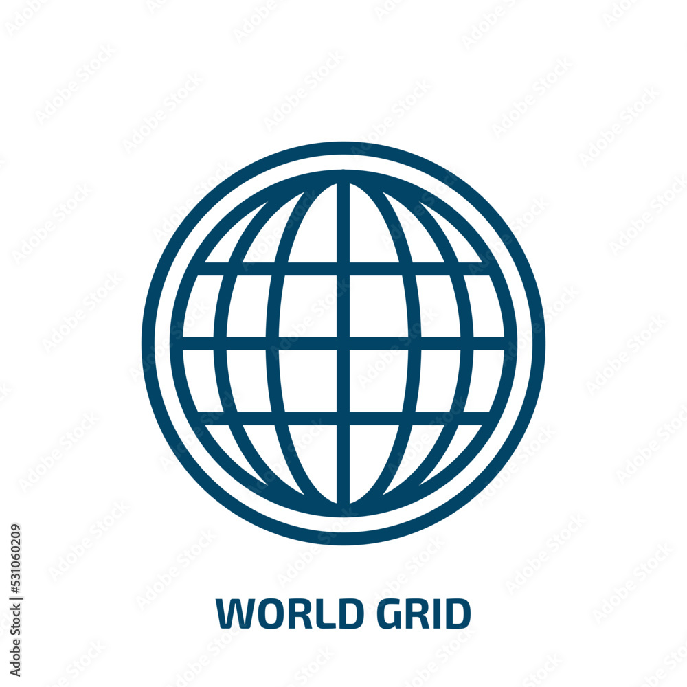 world grid icon from signs collection. Thin linear world grid, world, communication outline icon isolated on white background. Line vector world grid sign, symbol for web and mobile world grid icon from signs collection. Thin linear world grid, world, communication outline icon isolated on white background. Line vector world grid sign, symbol for web and mobile