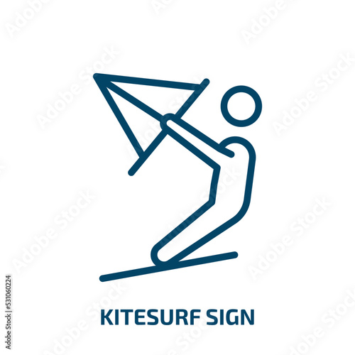 kitesurf sign icon from signs collection. Thin linear kitesurf sign, kitesurfing, surfer outline icon isolated on white background. Line vector kitesurf sign sign, symbol for web and mobile