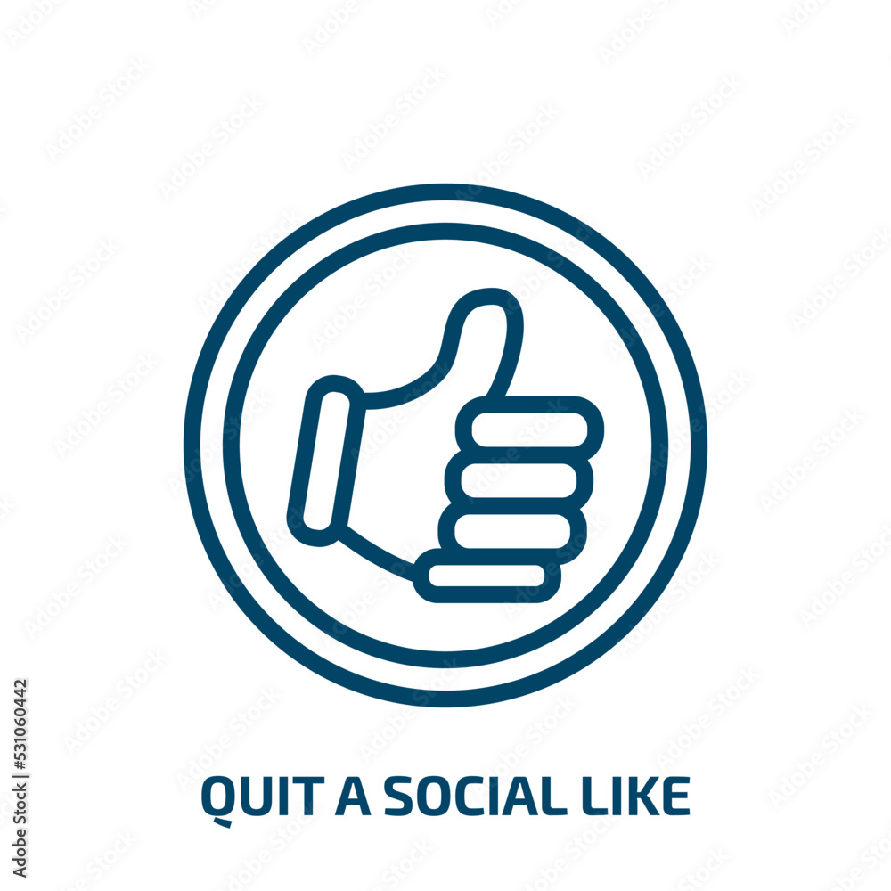 quit a social like icon from social media marketing collection. Thin linear quit a social like, cloud, quote outline icon isolated on white background. Line vector quit a social like sign, symbol for quit a social like icon from social media marketing collection. Thin linear quit a social like, cloud, quote outline icon isolated on white background. Line vector quit a social like sign, symbol for