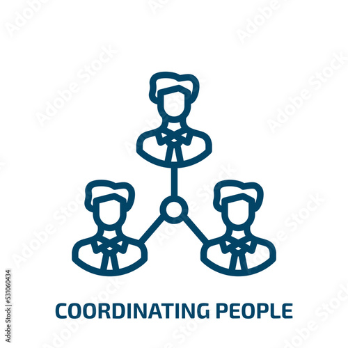 coordinating people icon from social media marketing collection. Thin linear coordinating people, office, coordination outline icon isolated on white background. Line vector coordinating people sign,