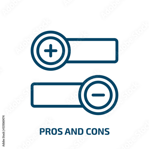 pros and cons icon from social media marketing collection. Thin linear pros and cons, business, positive outline icon isolated on white background. Line vector pros and cons sign, symbol for web and