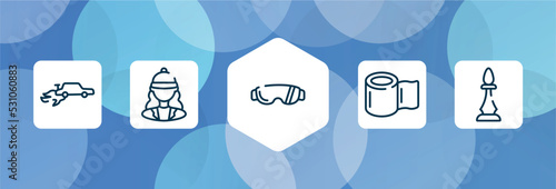 sport equipment outline icon set isolated on blue abstract background. thin line icons such as autocross, horsewoman, sport sunglasses, null, chesspiece vector. can be used for web and mobile.