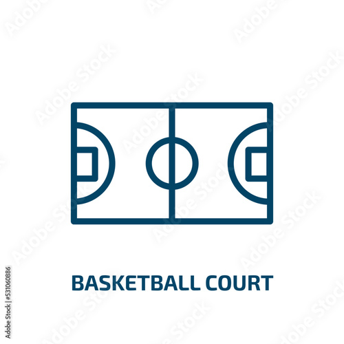 basketball court icon from sports collection. Thin linear basketball court, basketball, court outline icon isolated on white background. Line vector basketball court sign, symbol for web and mobile