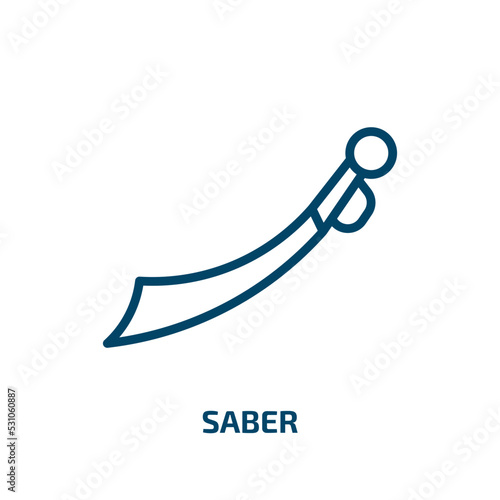 saber icon from sports collection. Thin linear saber, blade, weapon outline icon isolated on white background. Line vector saber sign, symbol for web and mobile