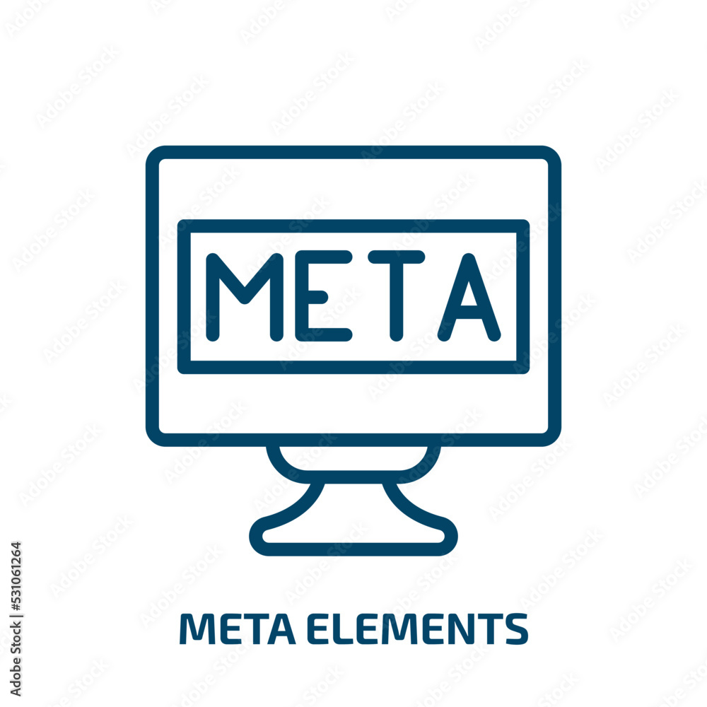 meta elements icon from technology collection. Thin linear meta elements, internet, communication outline icon isolated on white background. Line vector meta elements sign, symbol for web and mobile meta elements icon from technology collection. Thin linear meta elements, internet, communication outline icon isolated on white background. Line vector meta elements sign, symbol for web and mobile