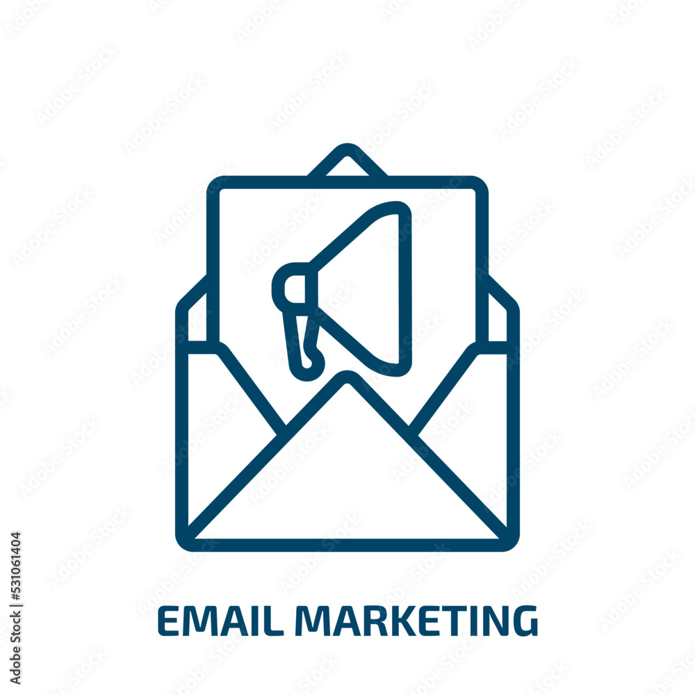 email marketing icon from technology collection. Thin linear email marketing, email, communication outline icon isolated on white background. Line vector email marketing sign, symbol for web and email marketing icon from technology collection. Thin linear email marketing, email, communication outline icon isolated on white background. Line vector email marketing sign, symbol for web and