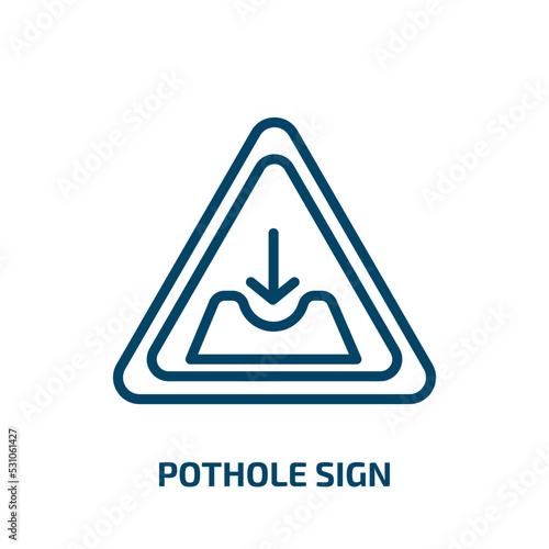 pothole sign icon from traffic signs collection. Thin linear pothole sign, road, pothole outline icon isolated on white background. Line vector pothole sign sign, symbol for web and mobile