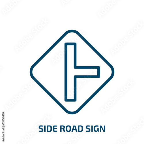 side road sign icon from traffic signs collection. Thin linear side road sign, road, side outline icon isolated on white background. Line vector side road sign sign, symbol for web and mobile