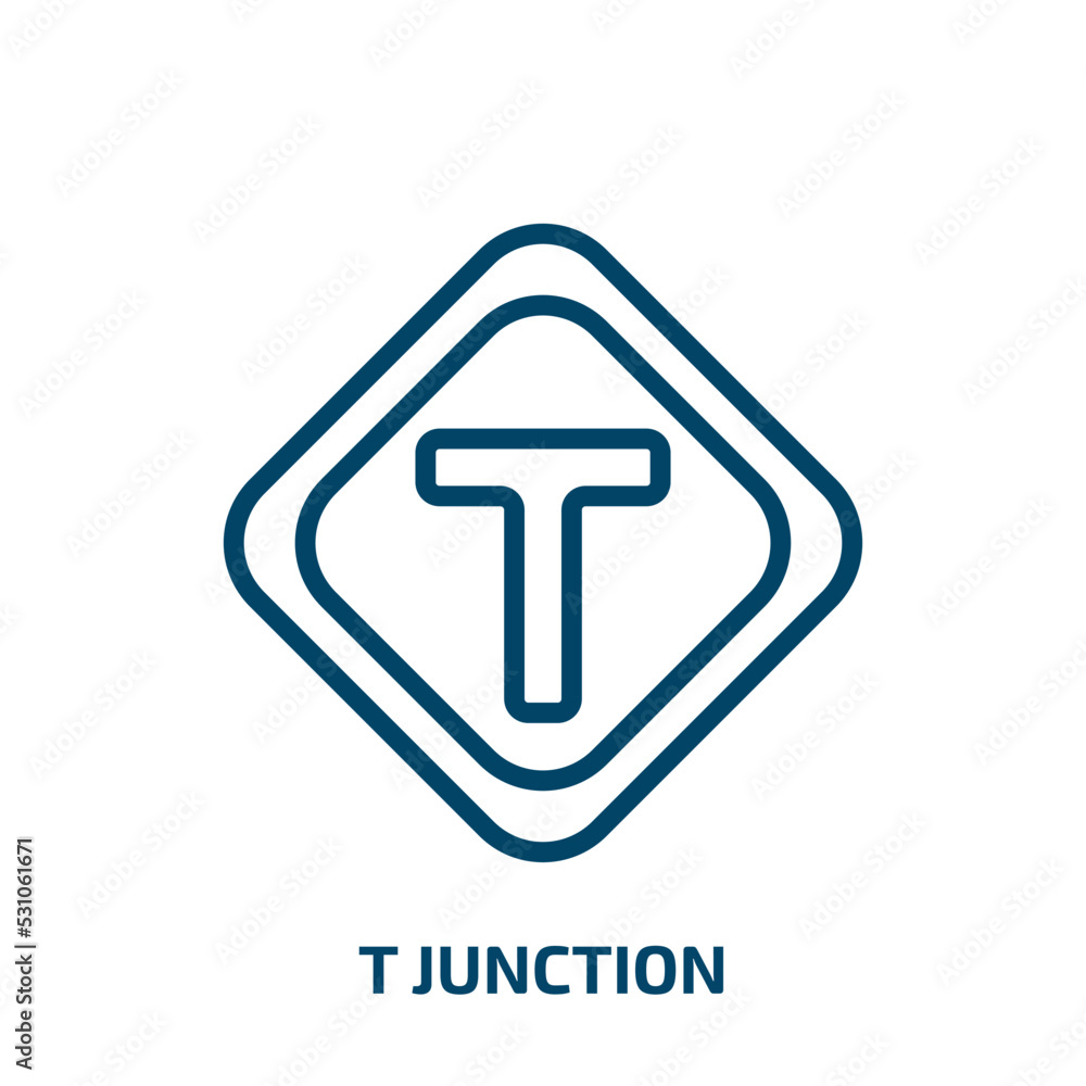 t junction icon from traffic signs collection. Thin linear t junction, road, travel outline icon isolated on white background. Line vector t junction sign, symbol for web and mobile t junction icon from traffic signs collection. Thin linear t junction, road, travel outline icon isolated on white background. Line vector t junction sign, symbol for web and mobile