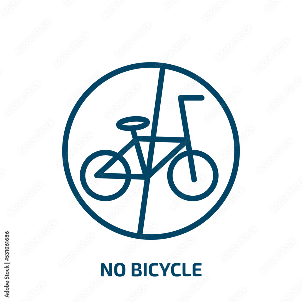 Fototapeta premium no bicycle icon from traffic signs collection. Thin linear no bicycle, bicycle, bike outline icon isolated on white background. Line vector no bicycle sign, symbol for web and mobile