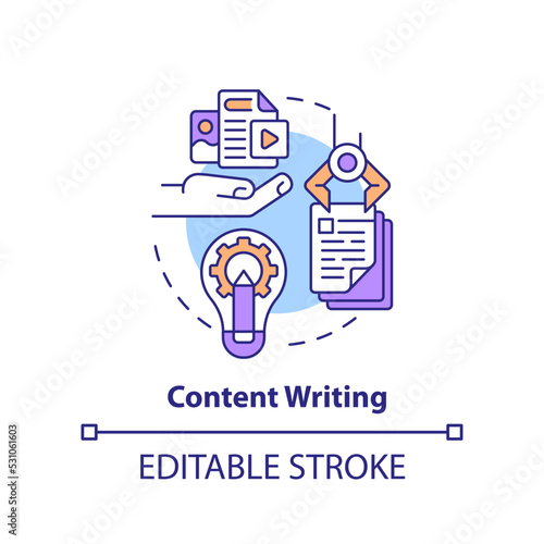 Content writing concept icon. Natural language processing. AI in marketing abstract idea thin line illustration. Isolated outline drawing. Editable stroke. Arial, Myriad Pro-Bold fonts used
