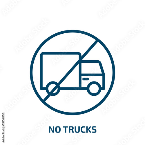 no trucks icon from traffic signs collection. Thin linear no trucks, truck, vehicle outline icon isolated on white background. Line vector no trucks sign, symbol for web and mobile
