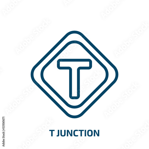t junction icon from traffic signs collection. Thin linear t junction, road, travel outline icon isolated on white background. Line vector t junction sign, symbol for web and mobile