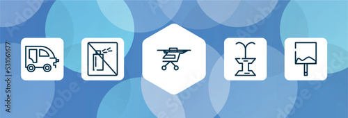us road signs outline icon set isolated on blue abstract background. thin line icons such as autorickshaw, no can, air taxi, public fountain, uneven vector. can be used for web and mobile.