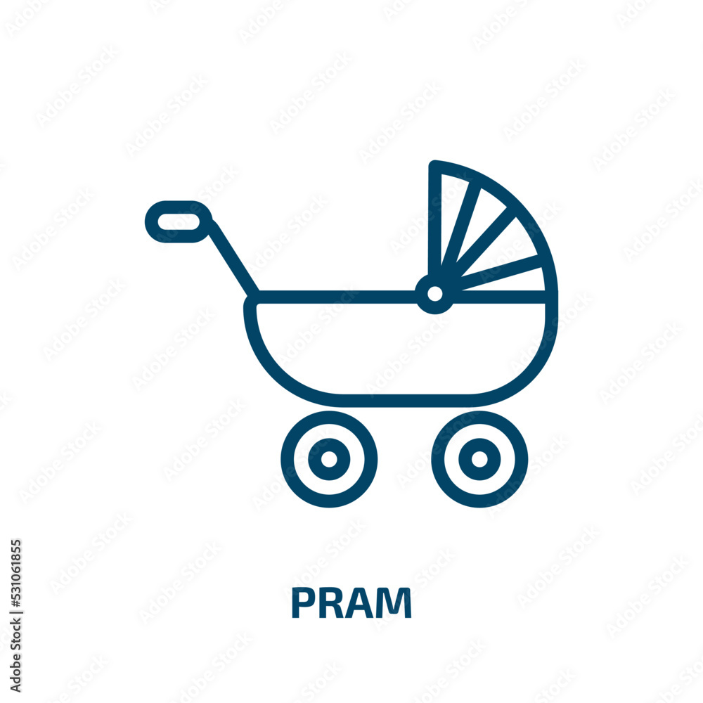 pram icon from transport collection. Thin linear pram, kid, baby outline icon isolated on white background. Line vector pram sign, symbol for web and mobile pram icon from transport collection. Thin linear pram, kid, baby outline icon isolated on white background. Line vector pram sign, symbol for web and mobile