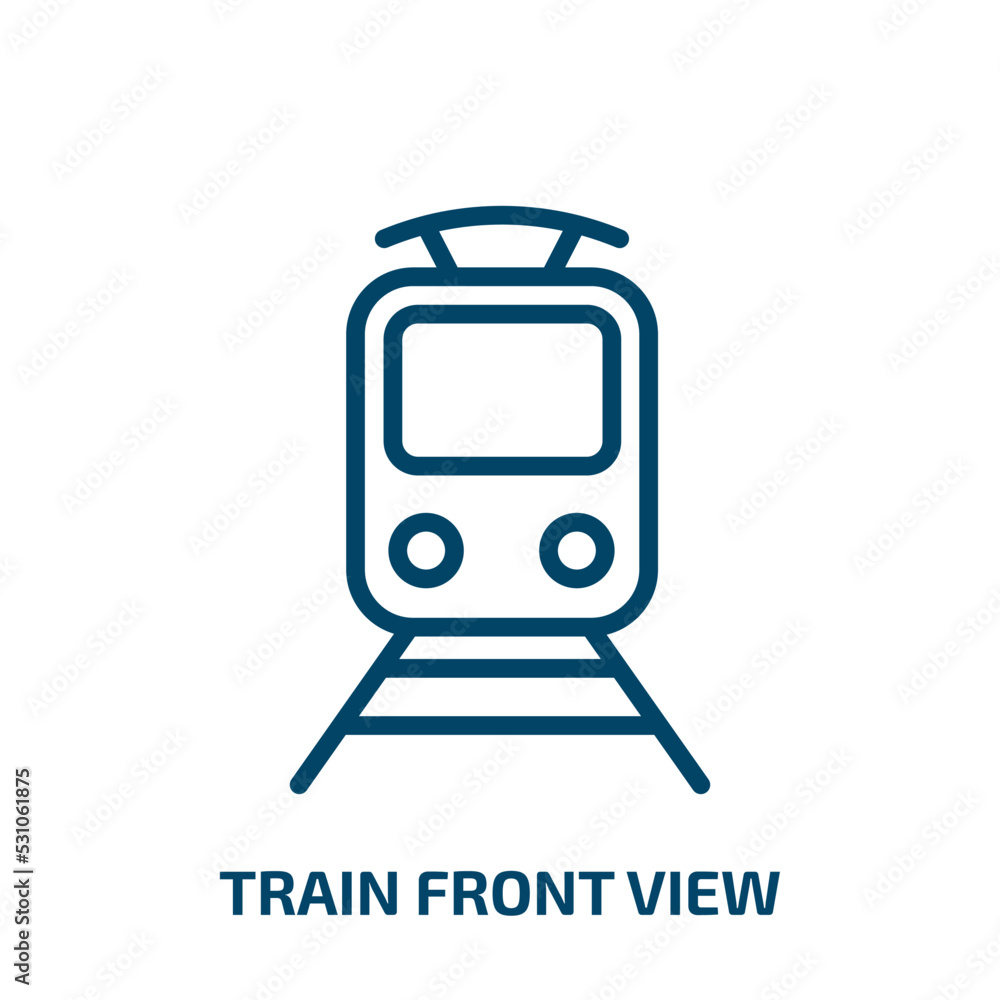 train front view icon from transport collection. Thin linear train front view, train, railroad outline icon isolated on white background. Line vector train front view sign, symbol for web and mobile train front view icon from transport collection. Thin linear train front view, train, railroad outline icon isolated on white background. Line vector train front view sign, symbol for web and mobile