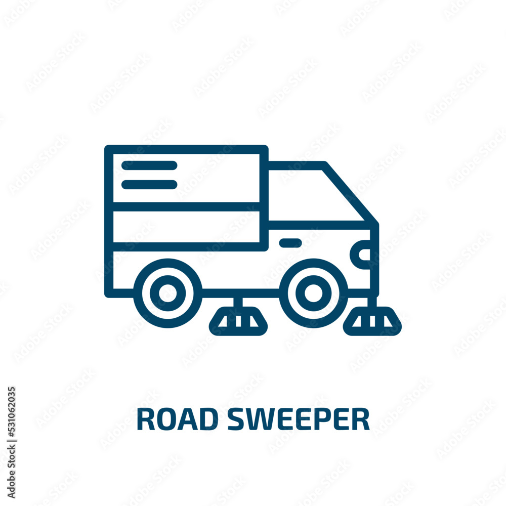 road sweeper icon from transport collection. Thin linear road sweeper, road, sweeper outline icon isolated on white background. Line vector road sweeper sign, symbol for web and mobile