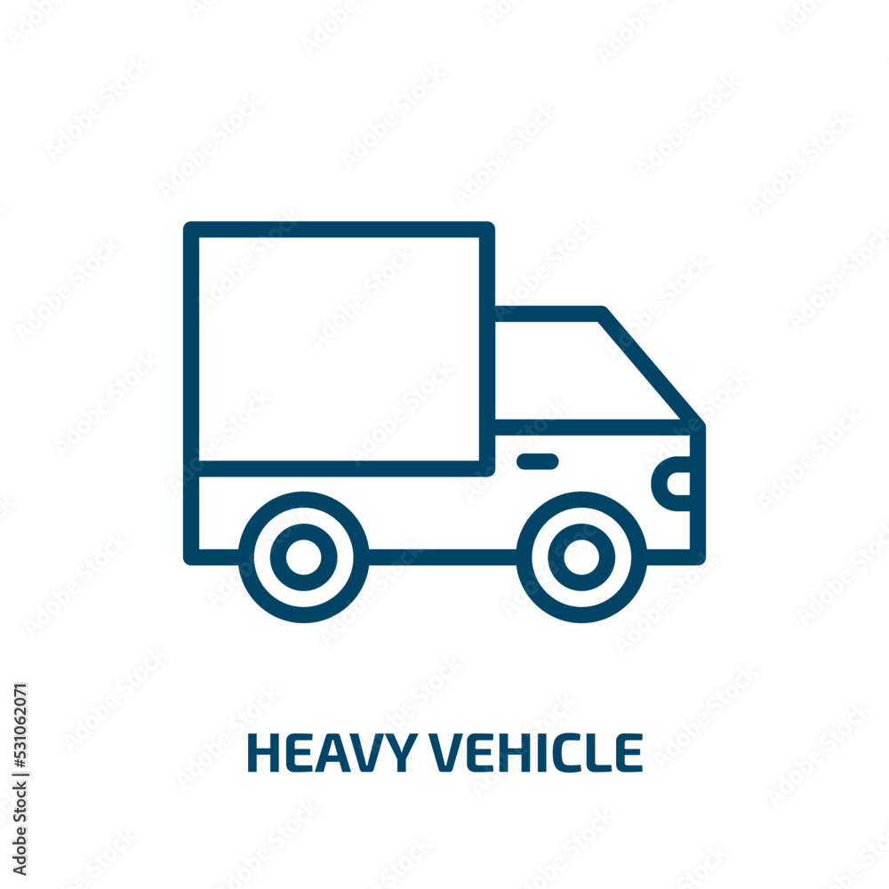 heavy vehicle icon from transport collection. Thin linear heavy vehicle, vehicle, transportation outline icon isolated on white background. Line vector heavy vehicle sign, symbol for web and mobile heavy vehicle icon from transport collection. Thin linear heavy vehicle, vehicle, transportation outline icon isolated on white background. Line vector heavy vehicle sign, symbol for web and mobile