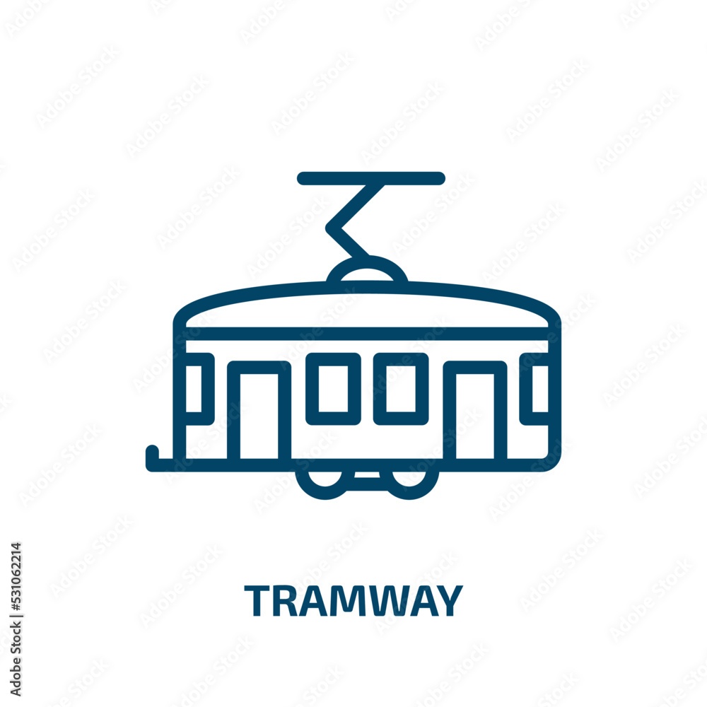 tramway icon from transportation collection. Thin linear tramway, travel, car outline icon isolated on white background. Line vector tramway sign, symbol for web and mobile