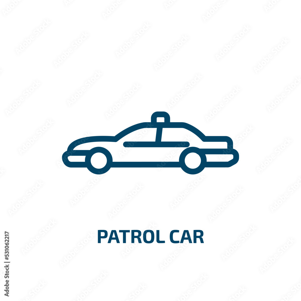 patrol car icon from transportation collection. Thin linear patrol car, security, car outline icon isolated on white background. Line vector patrol car sign, symbol for web and mobile
