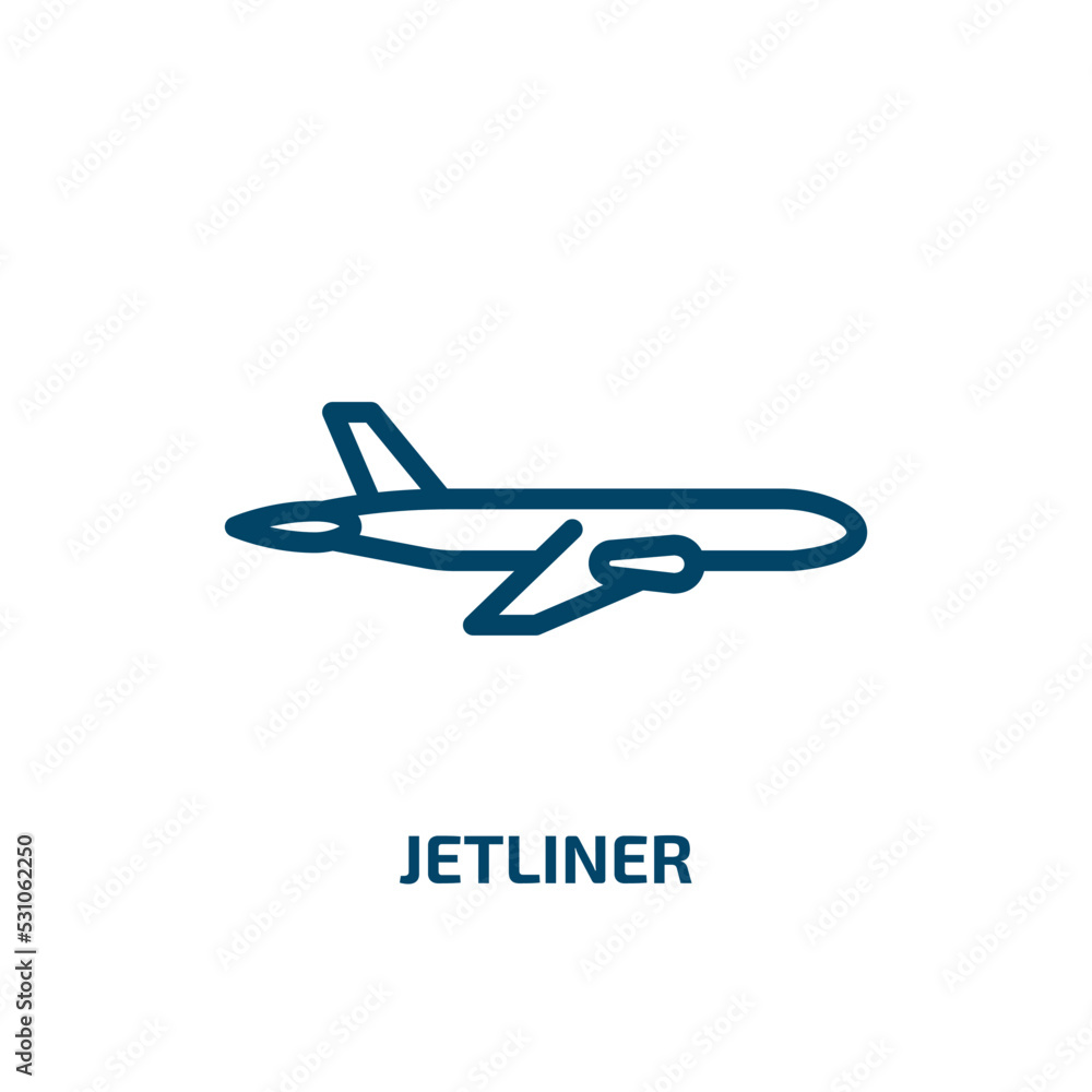 jetliner icon from transportation collection. Thin linear jetliner, plane, aeroplane outline icon isolated on white background. Line vector jetliner sign, symbol for web and mobile