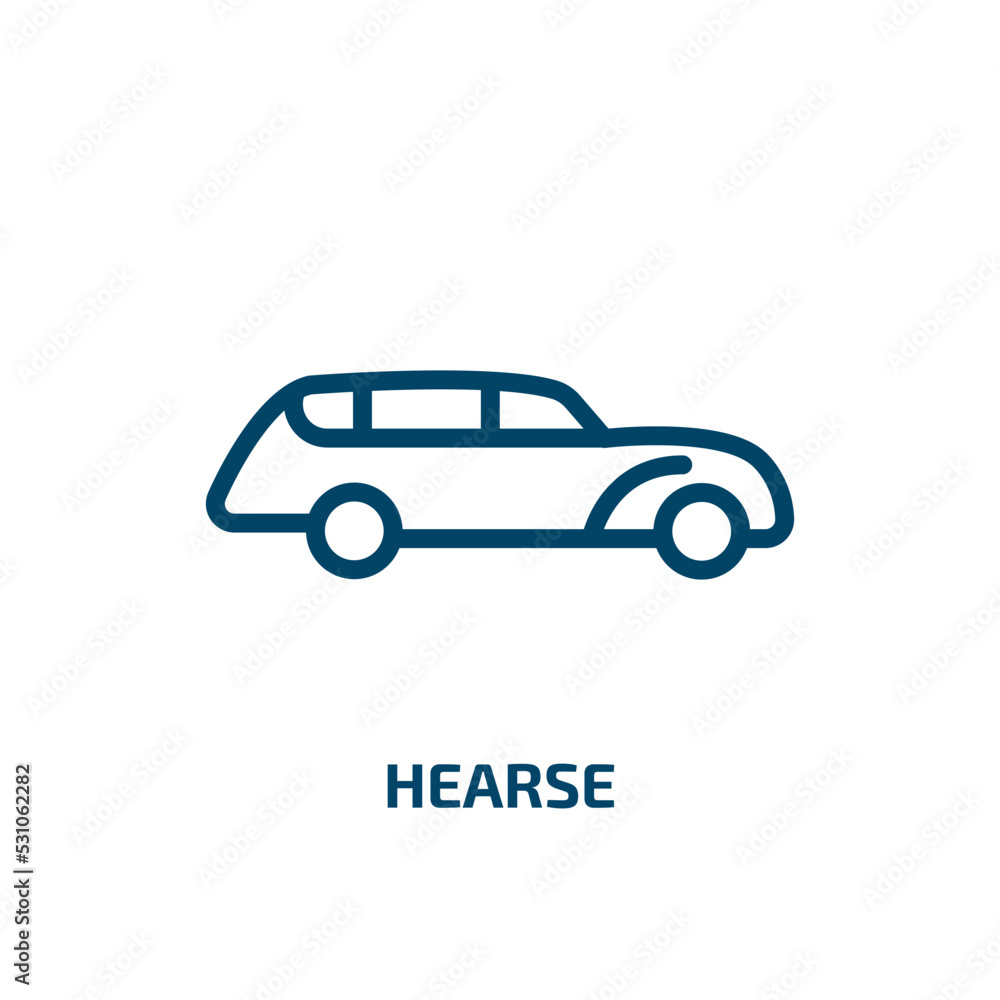 hearse icon from transportation collection. Thin linear hearse, burial, funeral outline icon isolated on white background. Line vector hearse sign, symbol for web and mobile