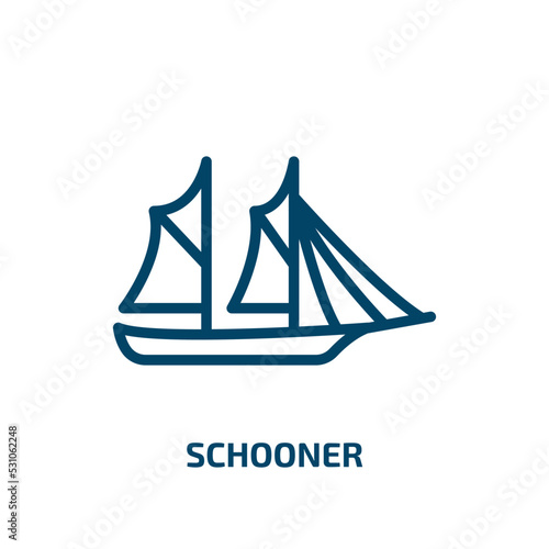 schooner icon from transportation collection. Thin linear schooner, sailboat, sail outline icon isolated on white background. Line vector schooner sign, symbol for web and mobile