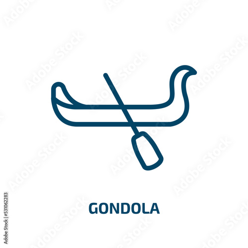 gondola icon from transportation collection. Thin linear gondola, venice, italy outline icon isolated on white background. Line vector gondola sign, symbol for web and mobile